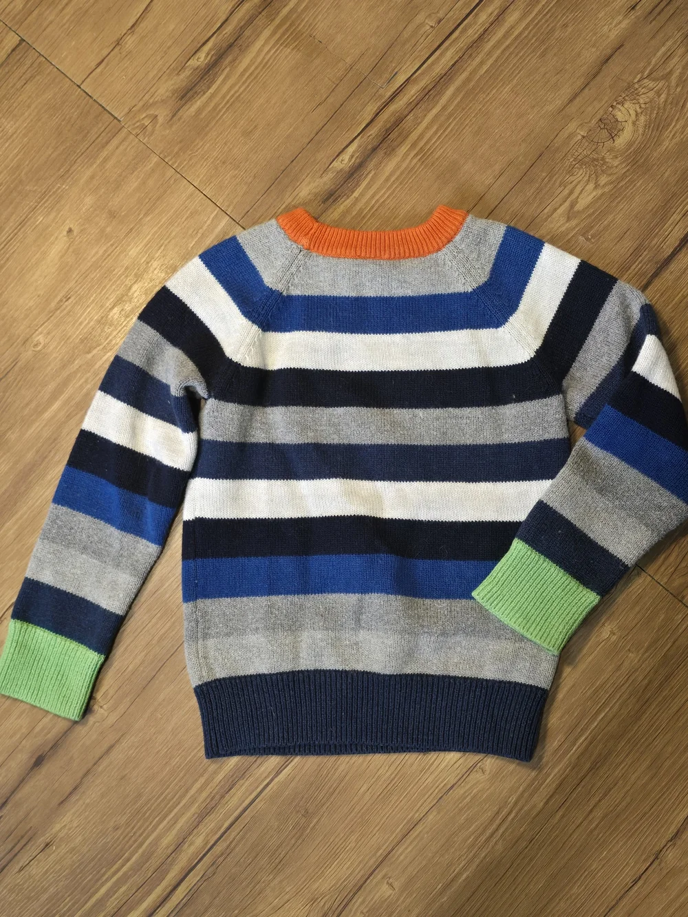 Bsby GAP Boys Striped Crewneck Sweater in Blue, Gray Orange Green Cuff 5 years